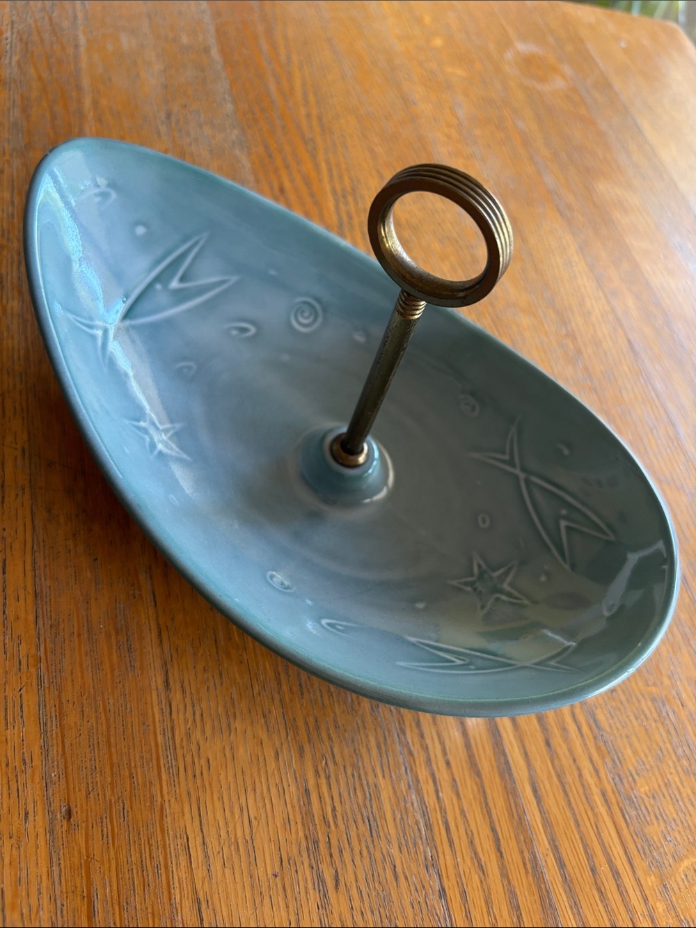 Vintage Mid Century Modern Atomic Starburst Ceramic Serving Tray Metal Handle - Picture 6 of 11